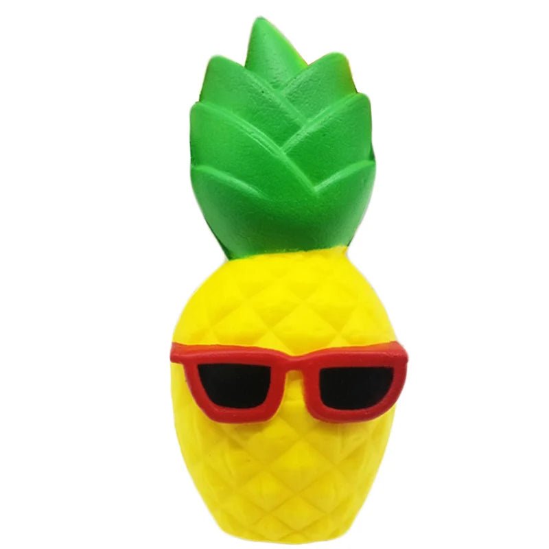 Pineapple-shaped object with sunglasses on a white background