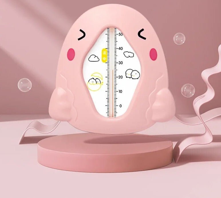 Pink cartoon-style thermometer on a pink background