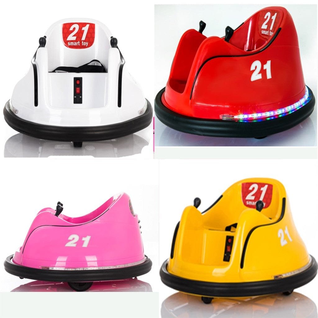 Four colorful bumper cars with number 21.