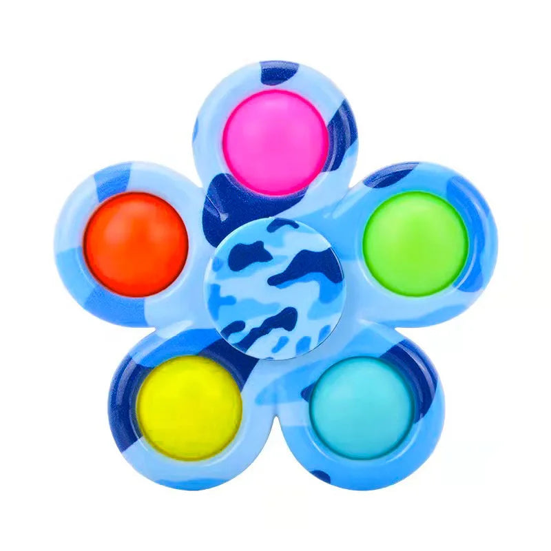 Colorful fidget spinner with blue base on a white background