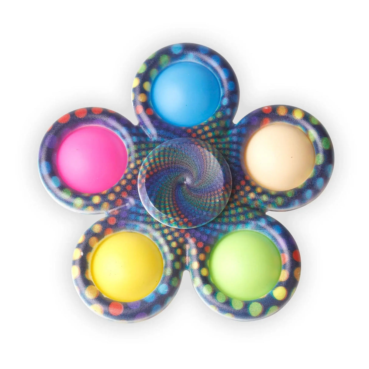 Colorful fidget spinner with multicolored design on a white background
