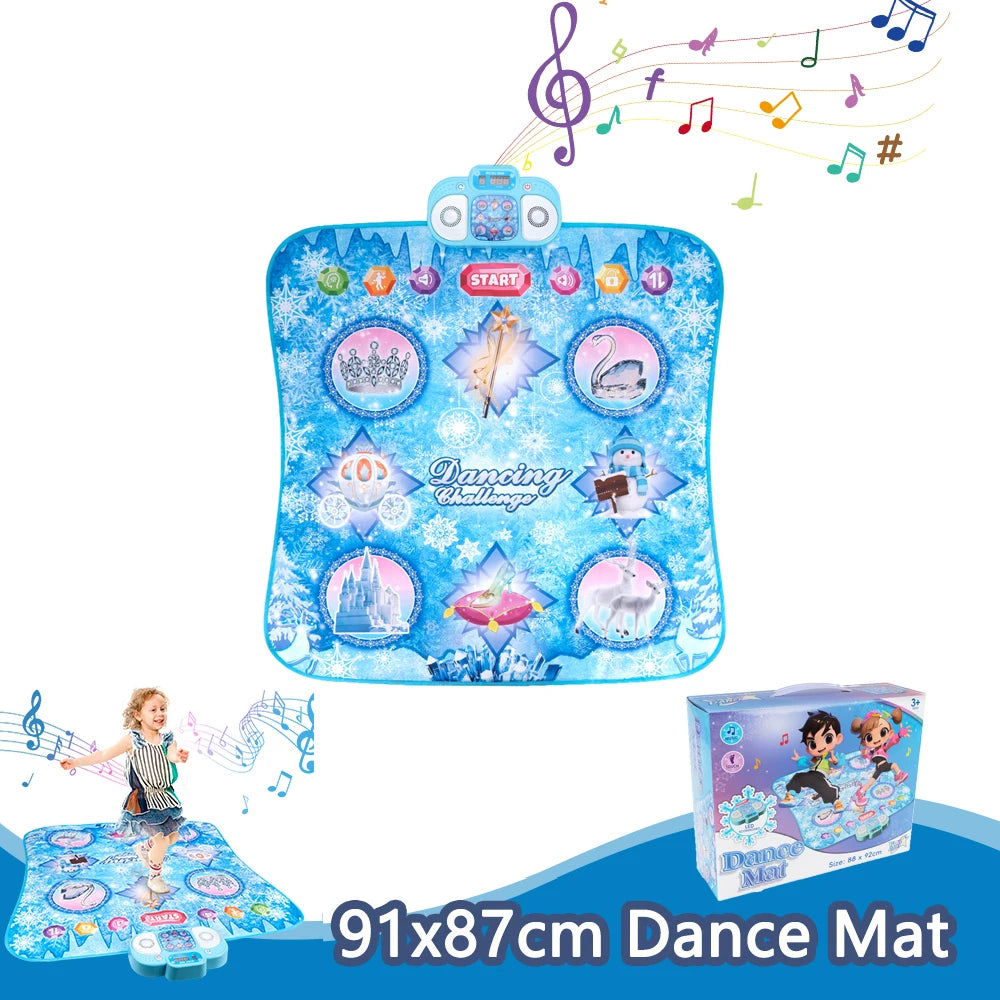 Children's dance mat with Frozen theme and packaging on a white background