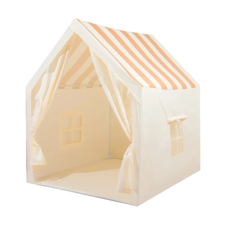 Children's play tent with striped roof on a white background