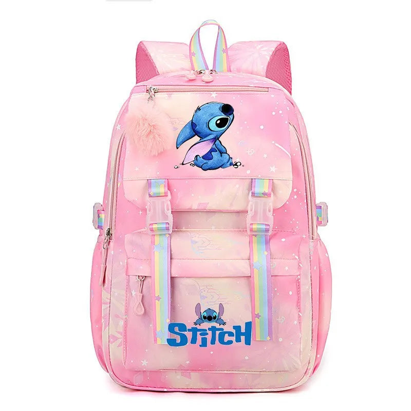Pink backpack with cartoon character
