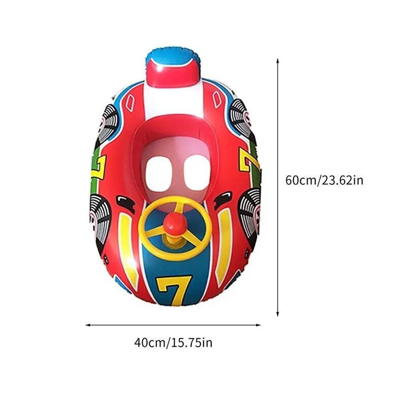 Colorful inflatable child's car seat with dimensions