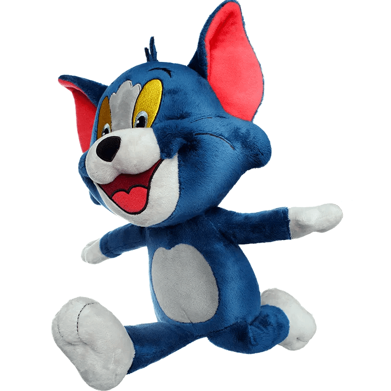 Plush toy of a blue animated character with red ears.