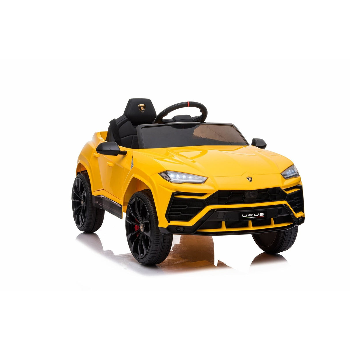 Yellow toy car with black details.