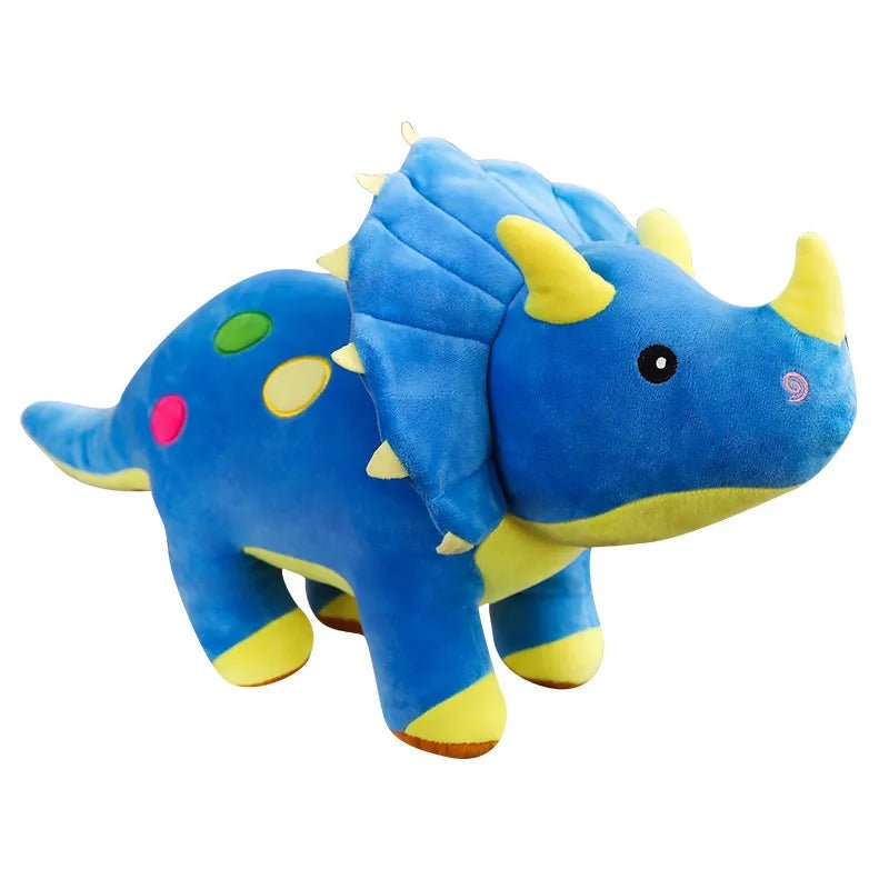 Blue and yellow plush dinosaur toy
