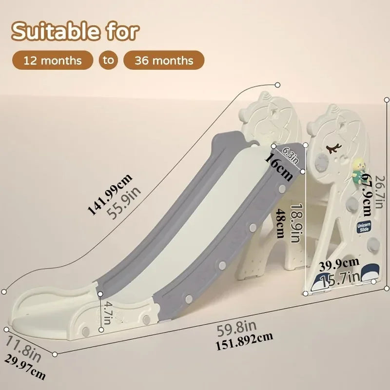 Measurement chart for a children's slide with dimensions labeled.