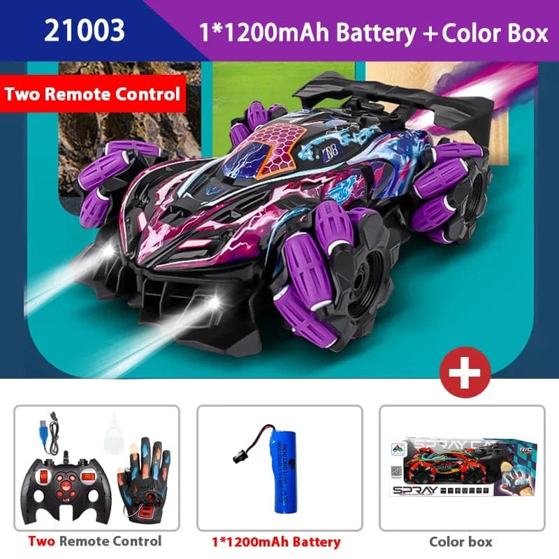 Toy car with remote controls and battery pack.