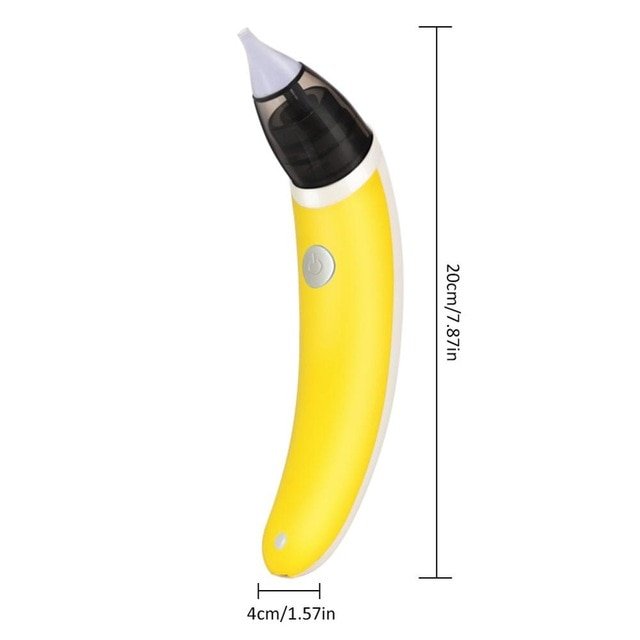 Yellow ear cleaning tool with measurements on a white background