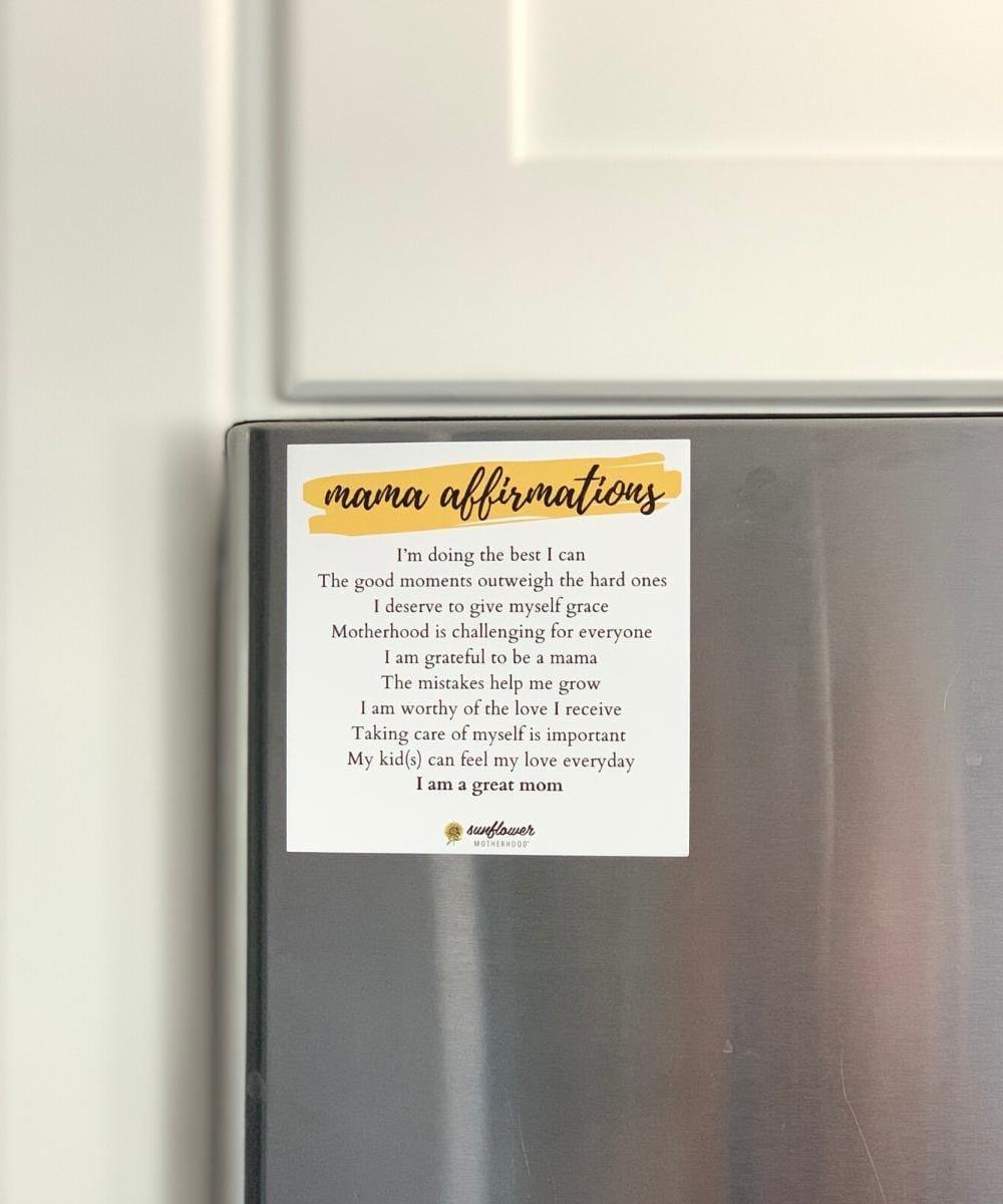 Mama affirmations magnet on a refrigerator door