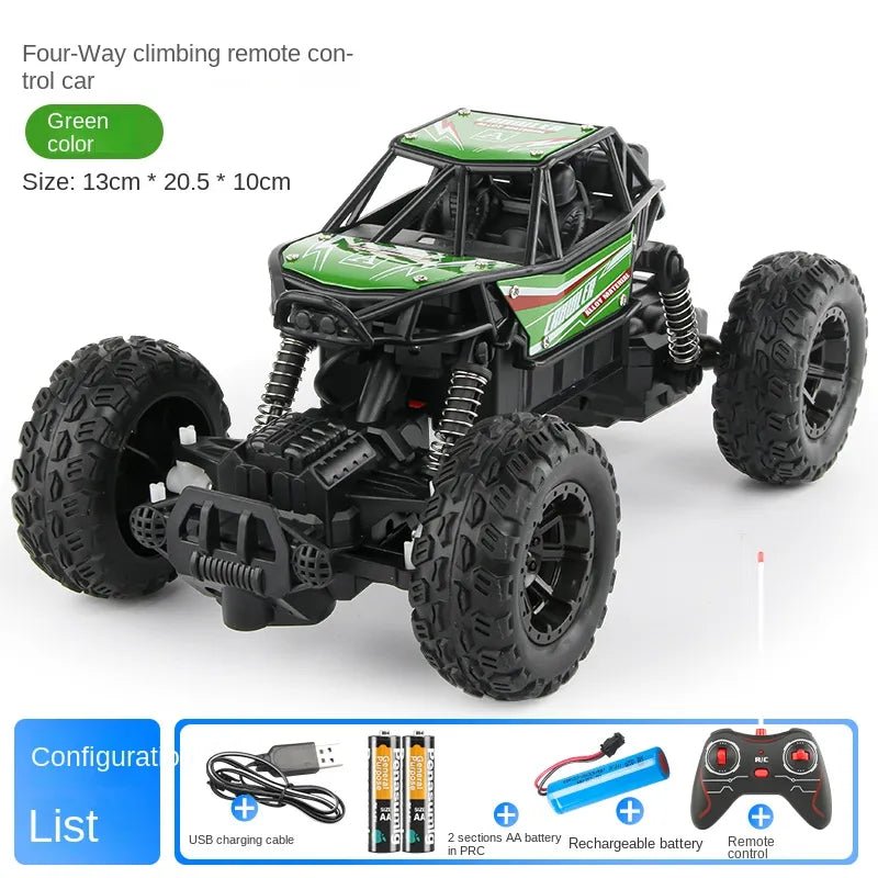 Green and black four-way climbing remote control car with accessories