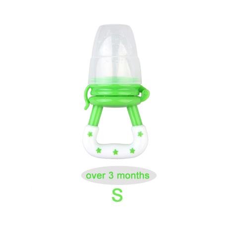 Green baby bottle with a strap.