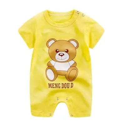 Yellow baby romper with a teddy bear design