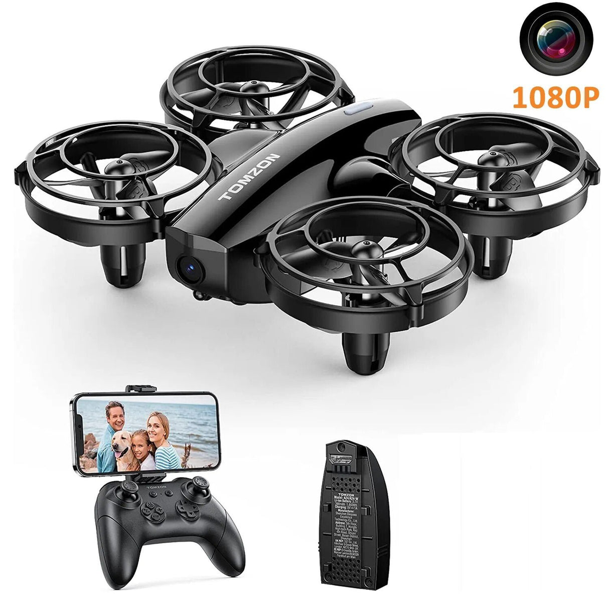 A24W Battle Mini Drone - 1080P Camera, 3D Flip, Kids' RC Quadcopter - Black image