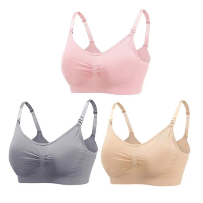3pc Maternity Nursing Bra Set - Seamless, Breathable Cotton image