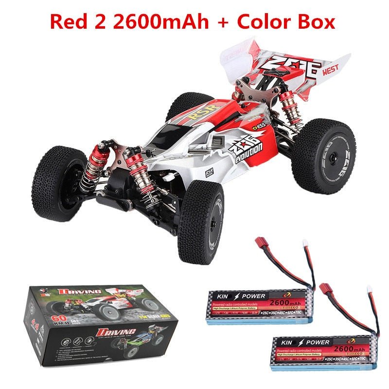 RC car with batteries and packaging on a white background