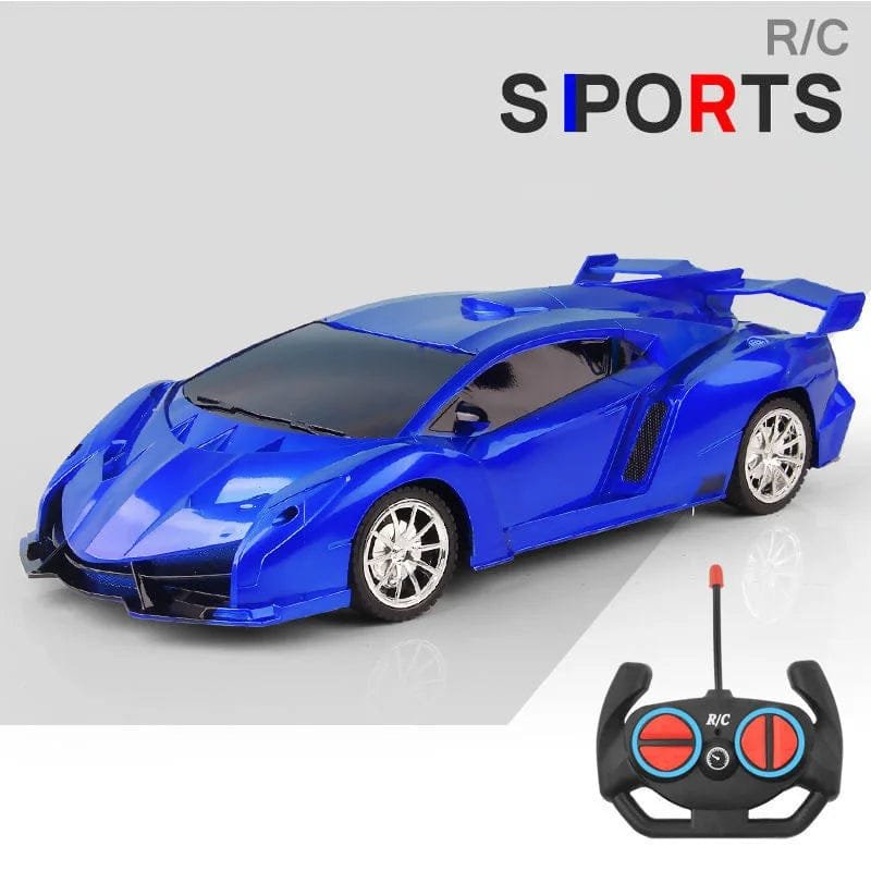 Blue RC sports car with remote control