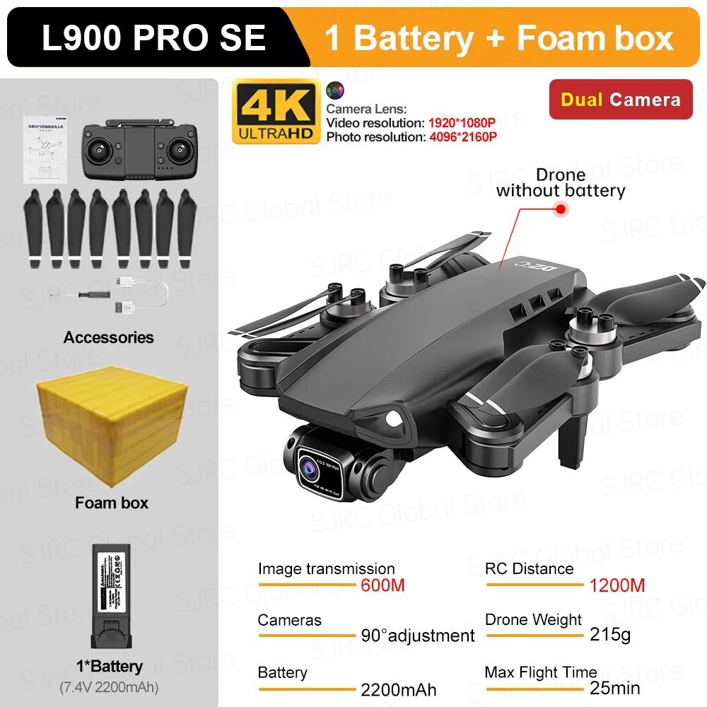 L900 Pro SE Max GPS Drone - 4K Camera, 5G Wifi FPV, Foldable RC Quadcopter - L900 SE Black 1B FB image