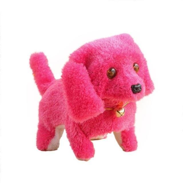 Pink plush dog toy.