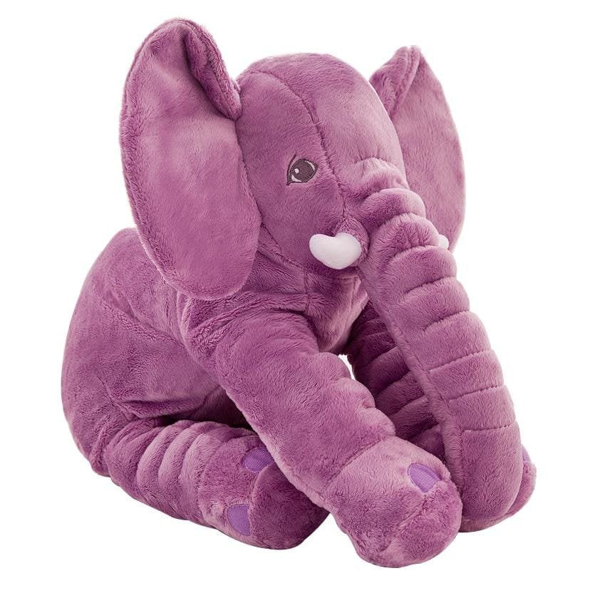 Purple plush elephant toy.