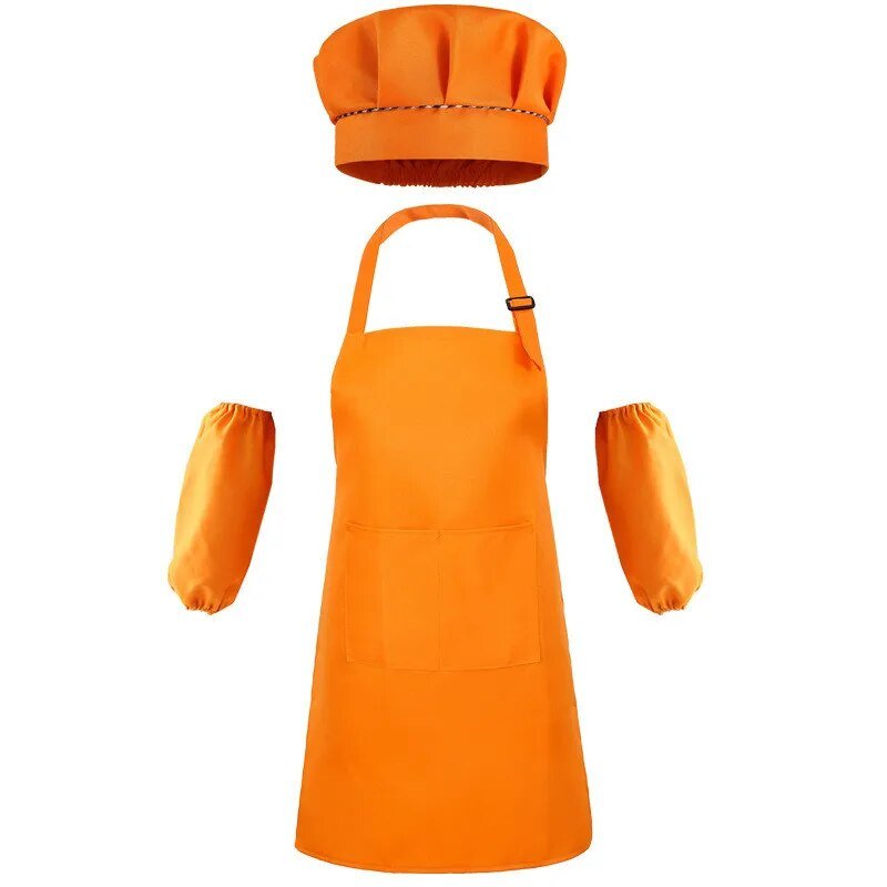 Orange chef's hat and apron set on a white background