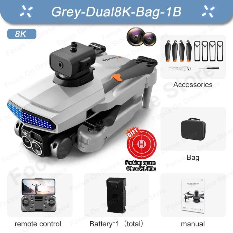 New D6 Mini Drone - 8K Camera, Obstacle Avoidance, Foldable Quadcopter Gift - D6-Grey-8K-Bag image