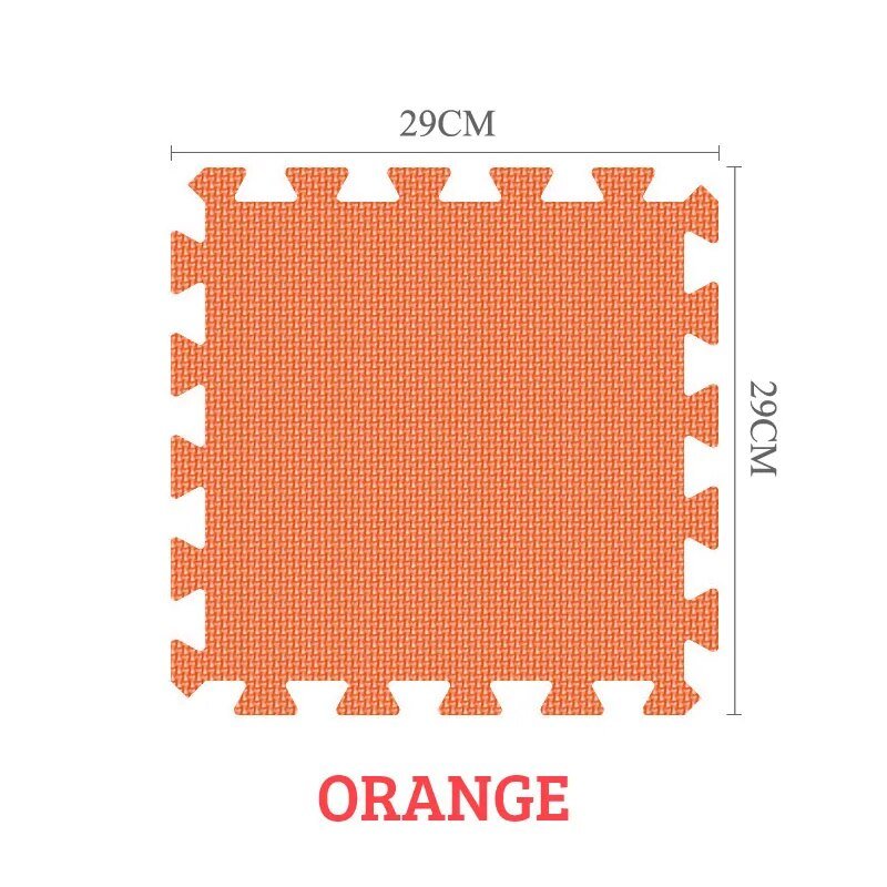 Orange foam puzzle mat with dimensions on a white background