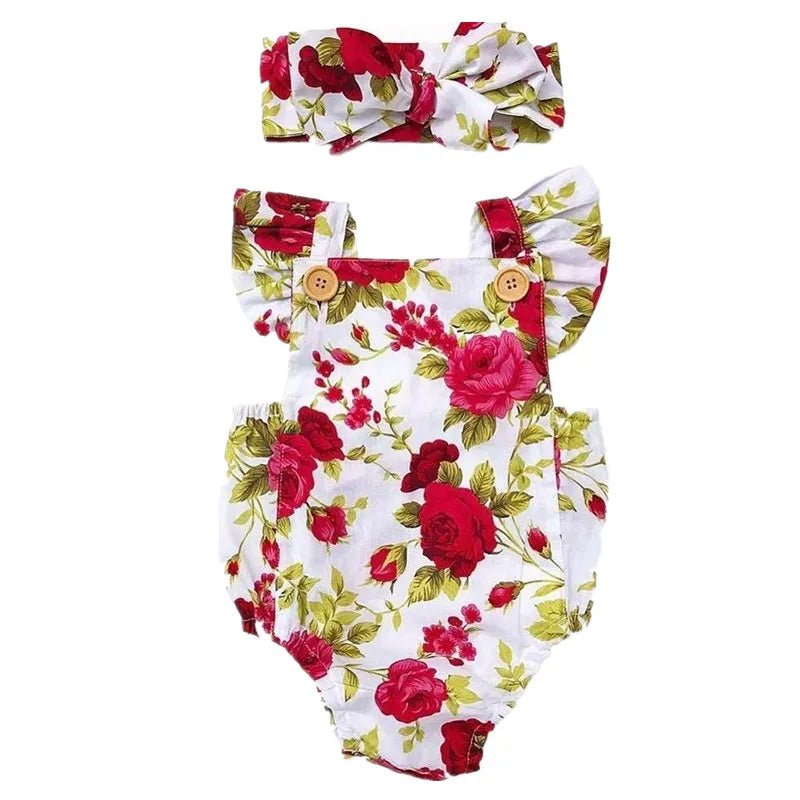 Floral baby romper with matching headband