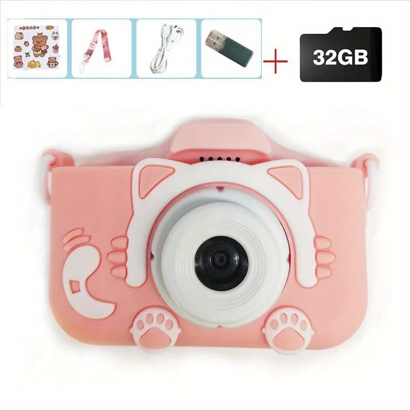 Pink toy camera with a cat design