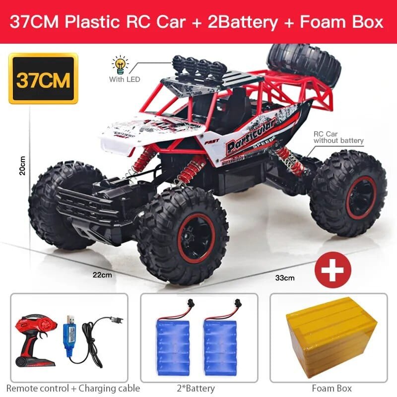 37CM Plastic RC Car with 2 Batteries and Foam Box.