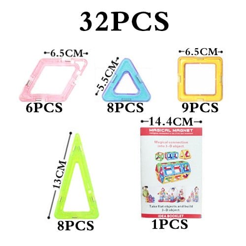 Colorful magnetic shape sets with packaging.