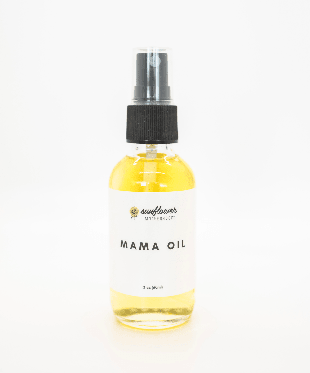 Bottle of Mama Oil with a yellow label
