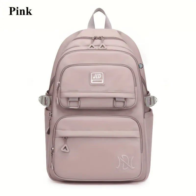 Pink backpack with visible branding