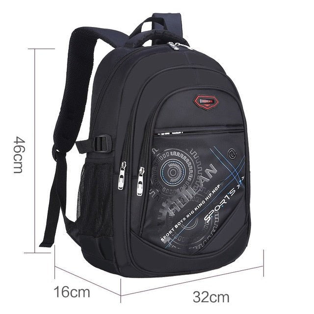 Black backpack with measurements