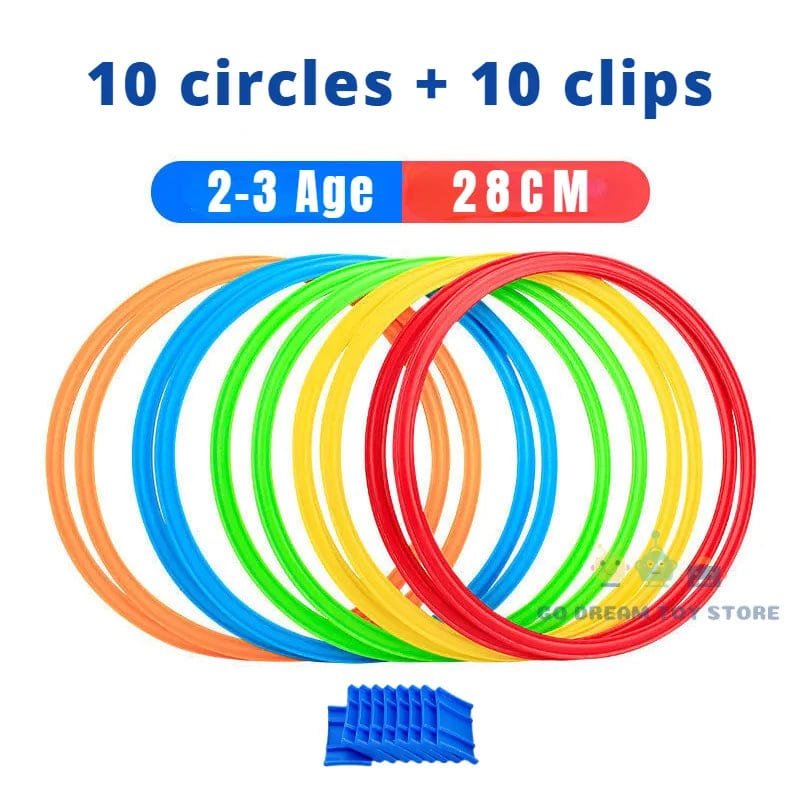 Set of colorful plastic rings with clips