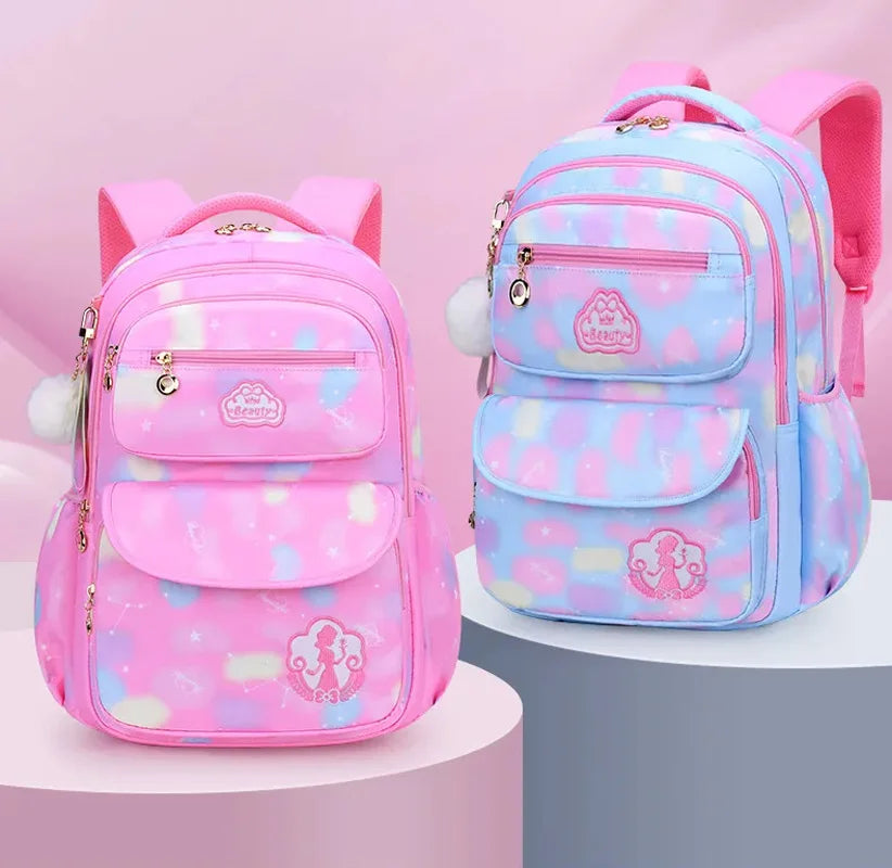 Two colorful backpacks with a brand logo.