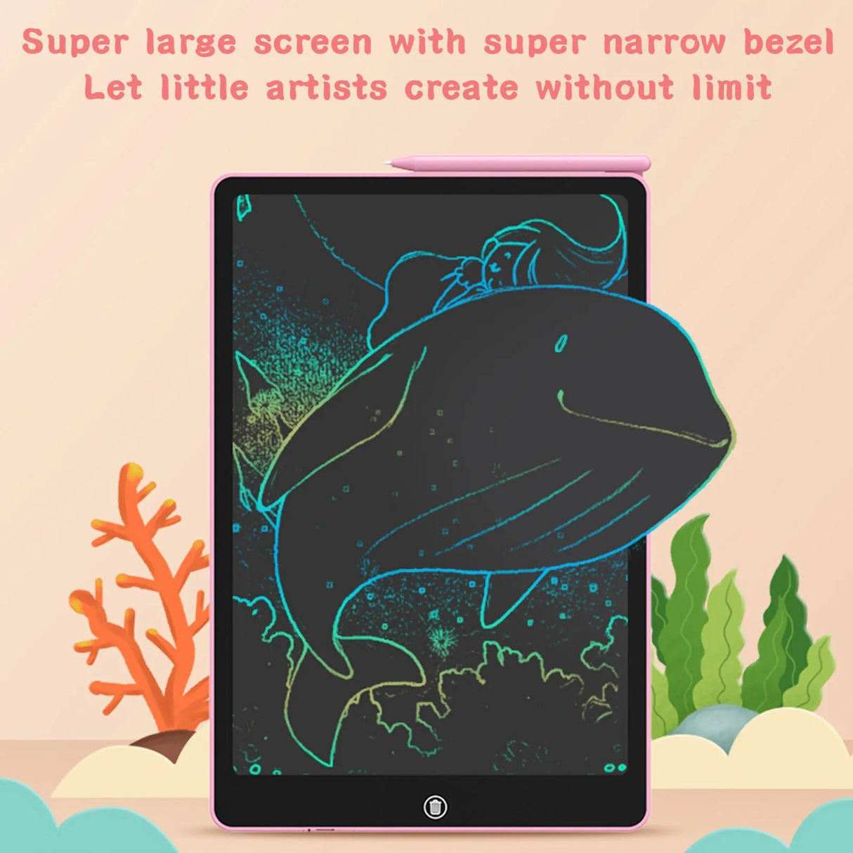 Tablet with a whale drawing