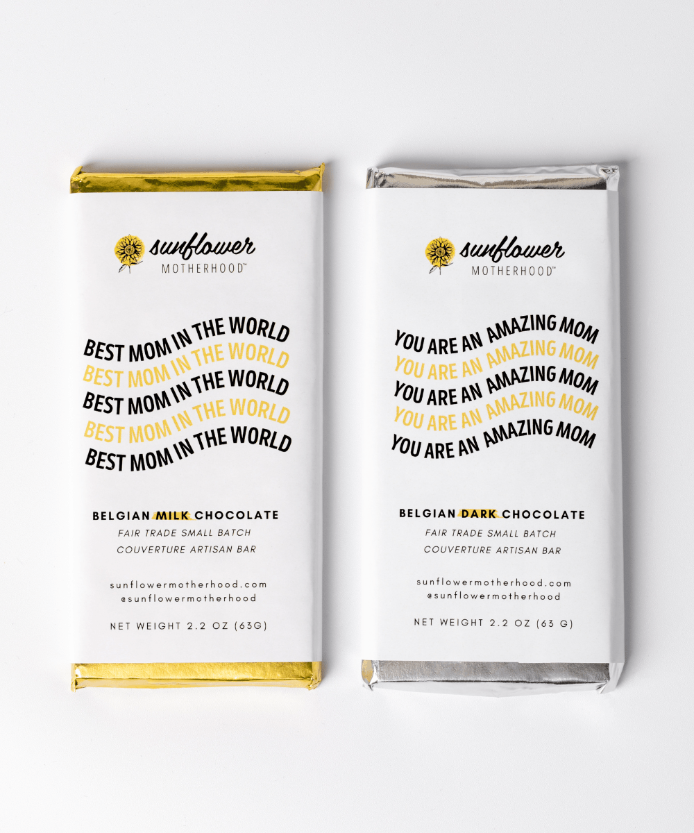 Two sunflower Motherhood chocolate bars