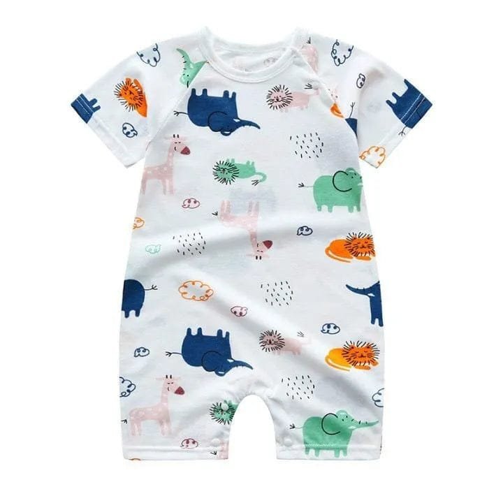 Baby romper with colorful animal pattern