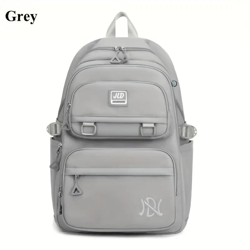 Gray backpack with visible branding