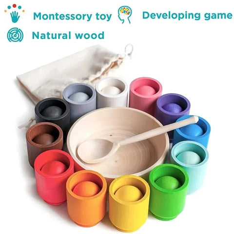 Rainbow Ball & Cups - Montessori Wooden Sorting Toy for Kids