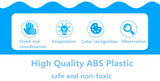 High quality ABS plastic safety and non-toxic information with icons and text on a blue background