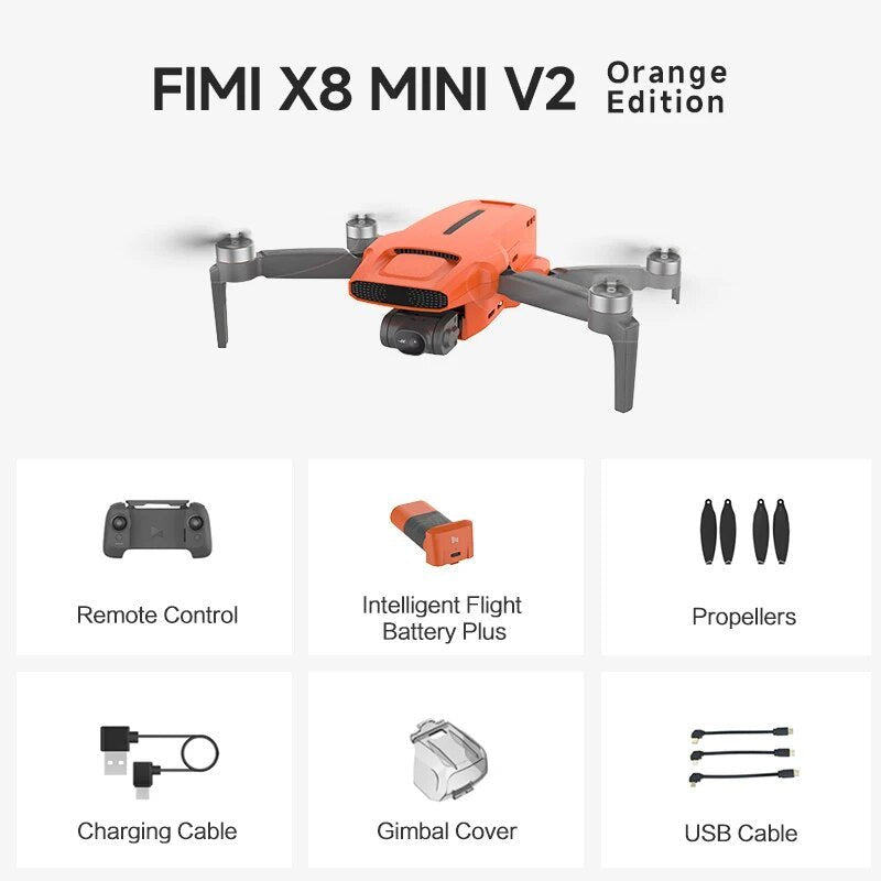FIMI X8 MINI V2 4K Camera Drone - Lightweight, 250g, 2023 Model - V2 Plus Orange image