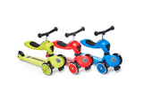 Three colorful balance scooters on a white background