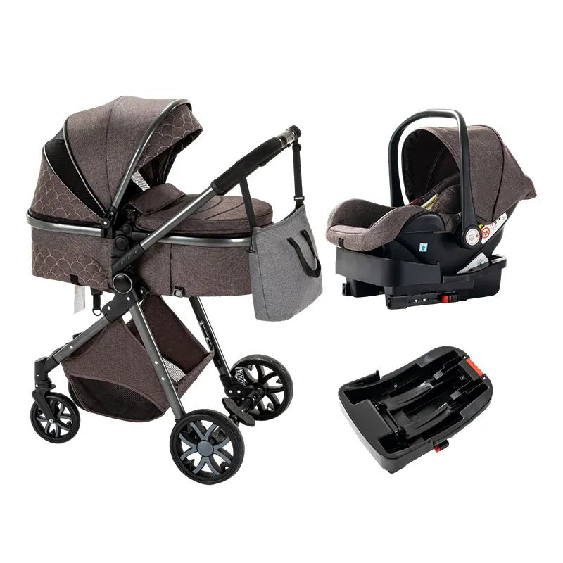 Luxurious 3-in-1 Baby Stroller: Portable Folding Pram, Aluminum Frame - chocolate image