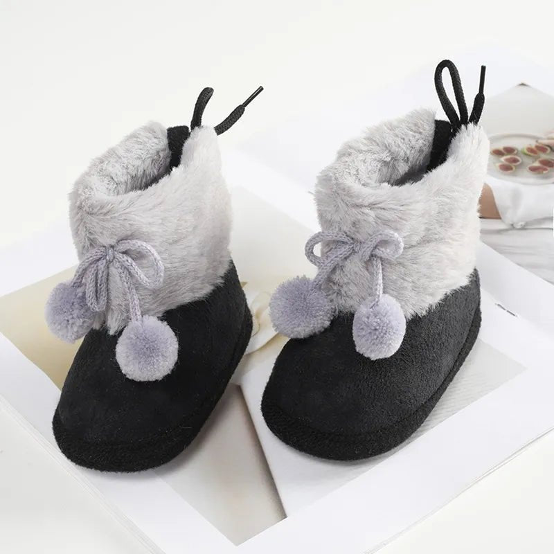 Baywell Furry Winter Snow Boots - Soft Sole for Baby Girls 0-18M image