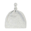 Gray knotted baby hat on a white background