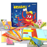 Origami kit with colorful paper and instructions, featuring a cartoon octopus on the packaging.